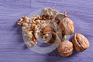 Closeup of cracked walnuts