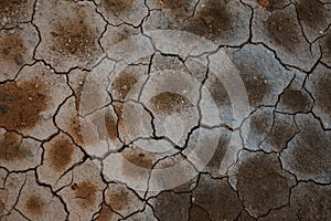 Closeup of cracks on muddy ground in geothermal Krafla area in Iceland in summer. Power, geothermal, nature and outdoor concept