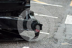Crashed car parked in the street