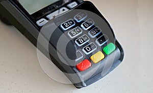 Closeup of a credit debit card reader