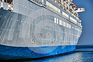 Closeup of Cruise Ship in Harbor