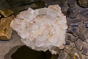 Closeup of a crystal quartz rock, White pure crystalline, mineral earth stone, spiritual healing crystals