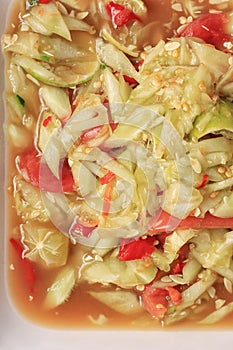 Closeup cucumber salad of thai foods, SOMTUM.