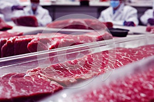 Closeup of cultivated meat in containers