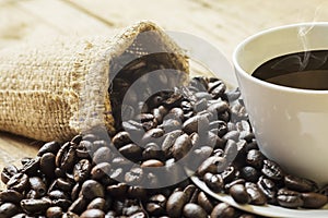 Closeup of a cup filled with brewed coffee