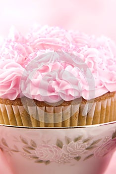 Closeup Cupcake in Teacup