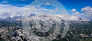 Closeup of the Dachstein mountain range from the famous tourist place Krippenstein during an approaching storm. The Austrian Alps