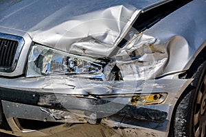 Closeup of damaged crashed car