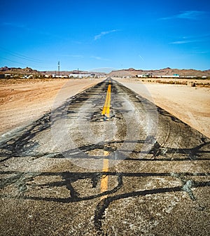 Closeup of the damaged historic Route 66