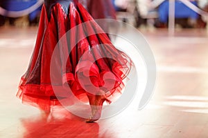 Closeup of dancer`s legs as they do the ballroom dance