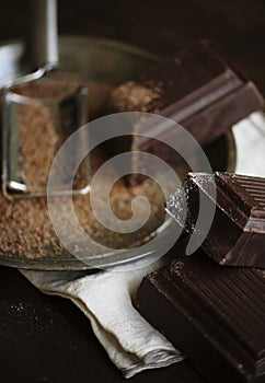 Closeup of dark chocolate bars