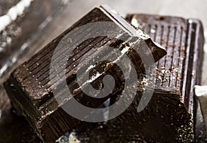 Closeup of dark chocolate bars