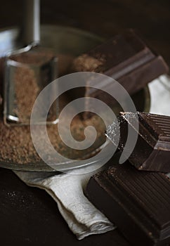 Closeup of dark chocolate bars