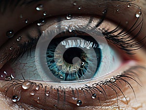 Closeup of Dark Gray Eye with Water Droplets - AI Generated