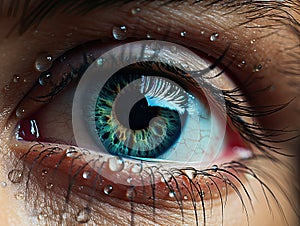 Closeup of Dark Gray Eye with Water Droplets - AI Generated