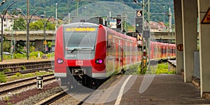 Closeup of the DB Regio Class 425 train in Heidelberg, Germany