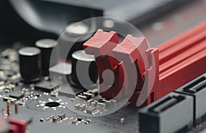 Closeup ddr4 slot lock on motherboard