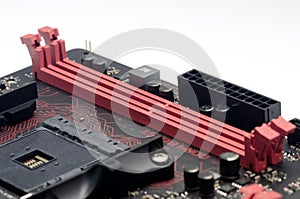 Closeup ddr4 slot on motherboard
