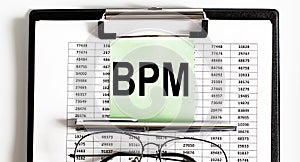 Closeup of the deadline time of BPM and glasses and pen