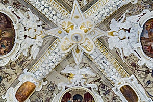Decorative ceilings of  Loggia della Mercanzia in Siena, Italy photo