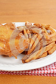 Closeup deep fried fish and chips