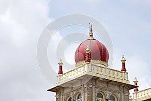 Closeup of deep pink marble dome of Mysore palace