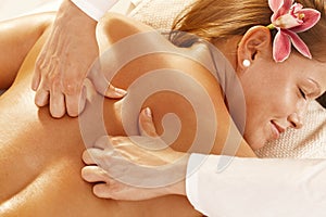 Closeup of deep tissue massage photo