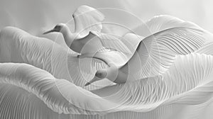 Closeup of delicate lines and curves formed by birds bodies as they move together in a synchronized dance