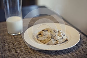 Closeup of a Delicious Chocolate Chip cookie on a plate