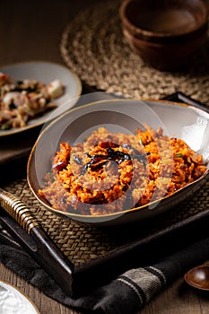 Closeup of delicious food served on a table in a restaurant