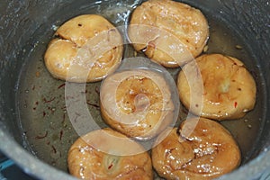 Closeup of delicious and tasty Asian sweet dish called balu shahi or baloshahi