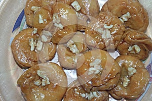 Closeup of delicious and tasty Asian sweet dish called balu shahi or baloshahi