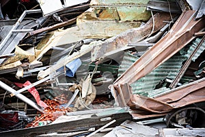 Closeup Of Demolition Debris Pile, Mainly Metals