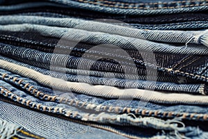 closeup of denim textures in a multilayer jean stack