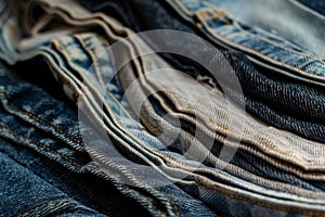 closeup of denim textures in a multilayer jean stack