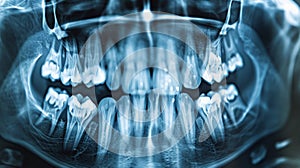 A closeup of a dental xray image being assessed by AI software for signs of early tooth decay or gum disease photo