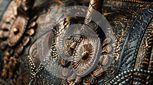 A closeup of a designer handbag reveals intricate detailing and highquality craftsmanship all while being made from
