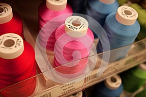 Closeup Detail of Colorful Spools of Thread