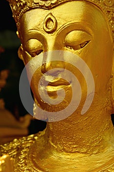 Closeup detail of golden buddha statue