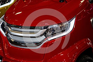 Closeup detail on one of the LED headlights modern car