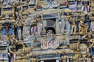 Closeup details on the tower of a Hindu Temple dedicated to Lord