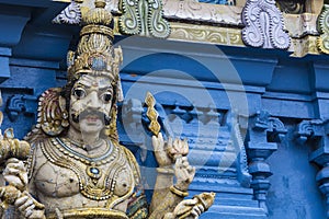 Closeup details on the tower of a Hindu Temple dedicated to Lord