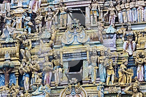 Closeup details on the tower of a Hindu Temple dedicated to Lord