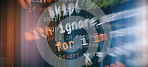 Closeup developing programming and coding technologies. Developer working on web sites codes in office.