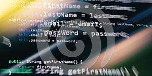 Closeup developing programming and coding technologies. Developer working on web sites codes in office.