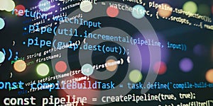 Closeup developing programming and coding technologies. Developer working on web sites codes in office.