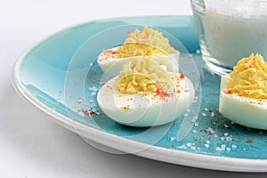 Closeup deviled eggs with paprika