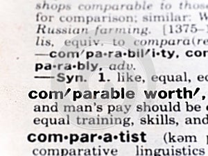 Closeup of the dictionary definition of the word comparable worth