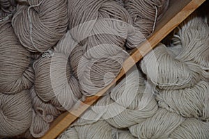 Closeup of different gray colored wools on top of each other