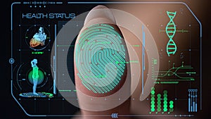 Closeup digital fingerprint health scanner analyzing biometrical information